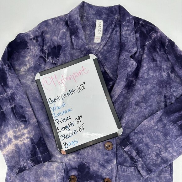Anthropologie AMADI Purple Boho Tie Dye Linen Oversized Coastal Small Blazer - Picture 8 of 8